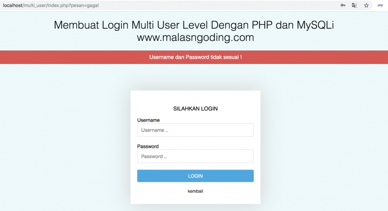 Membuat Login Multi User Level Dengan PHP dan MySQLi - Malas Ngoding