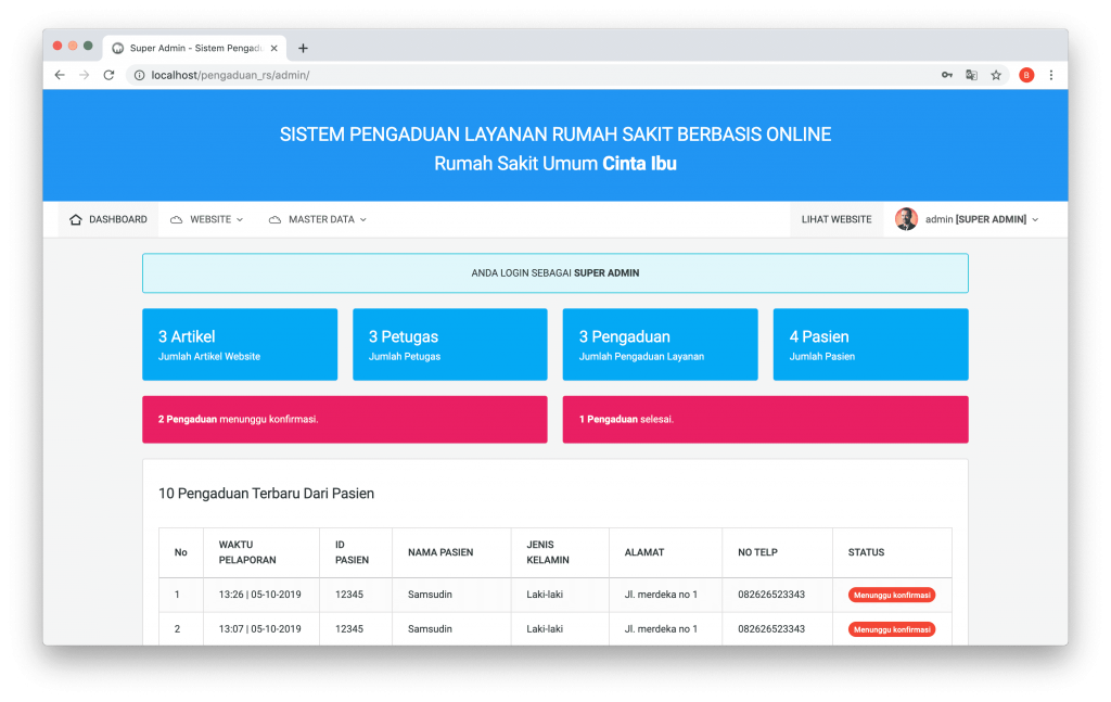 Sistem Pengaduan Layanan Rumah Sakit Berbasis Web Men 1778